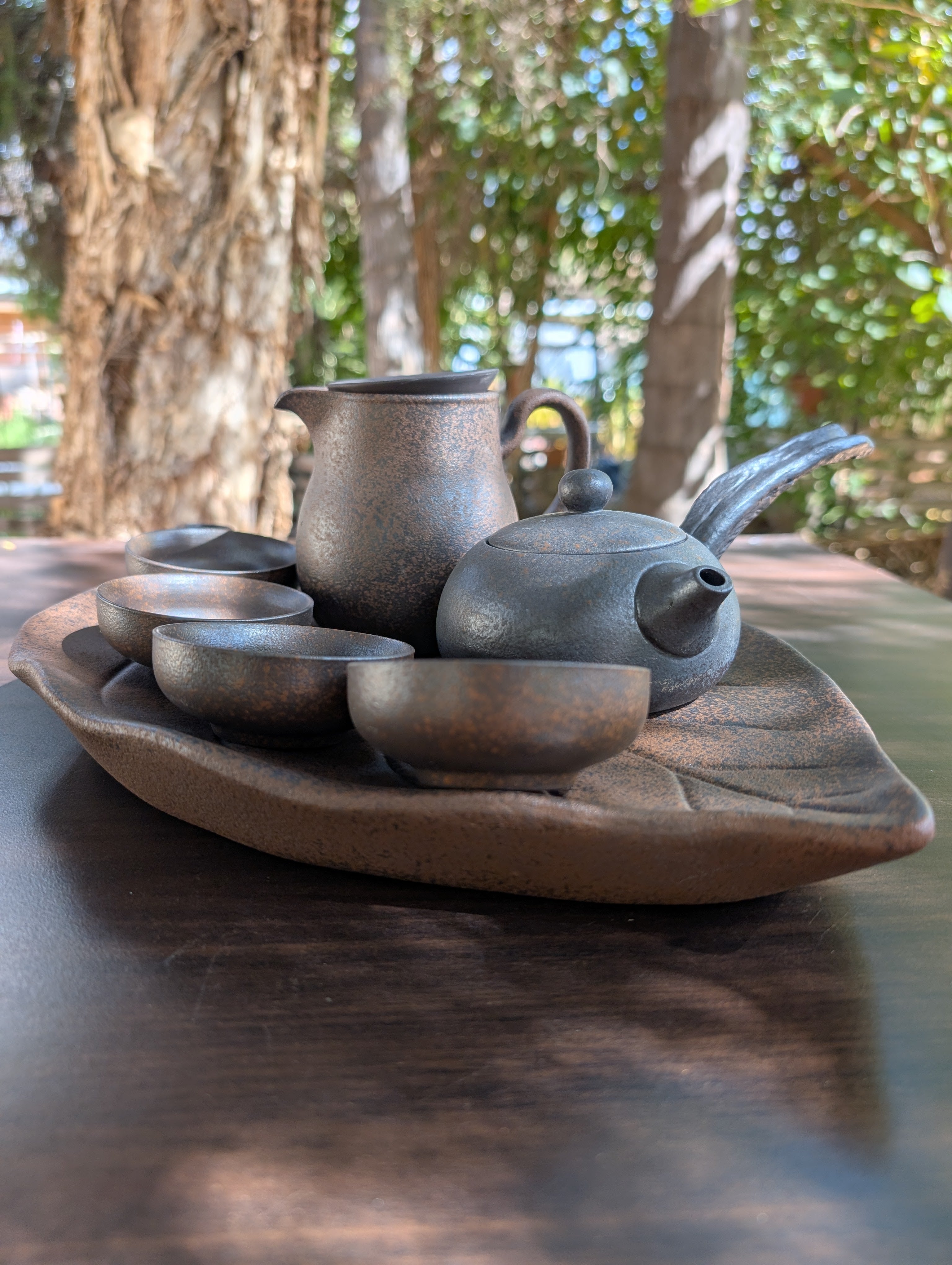 Japanese-inspired Rustic Potrery Gongfu Cha Set-matte Black Ceramic