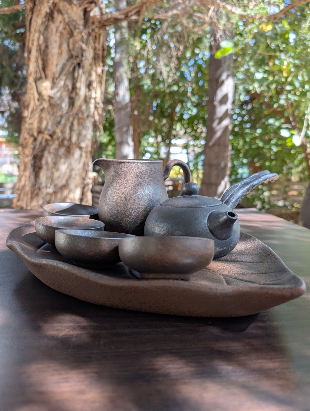 Japanese-inspired Rustic Potrery Gongfu Cha Set-matte Black Ceramic