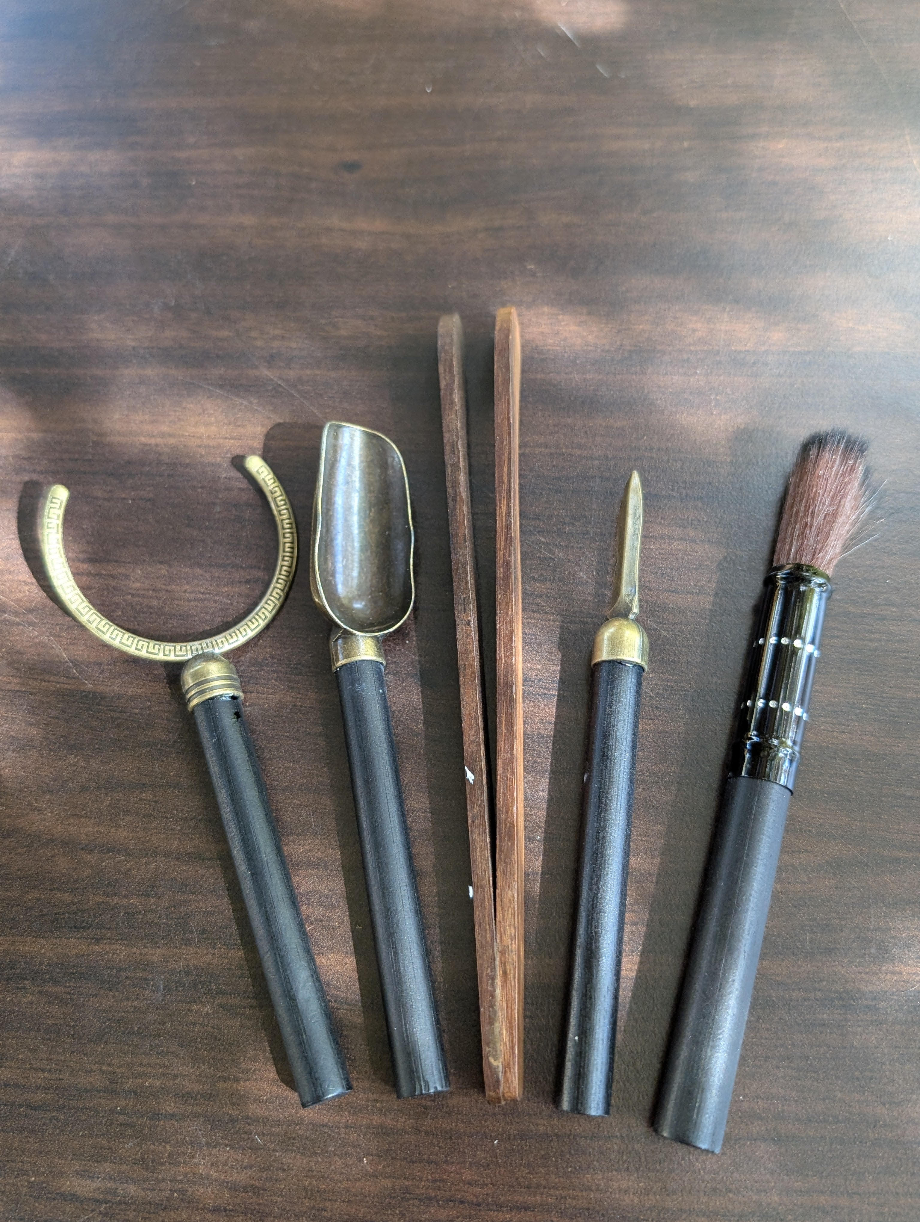Gongfu Tea Ceremony Tool Set – 5 Piece Brass & Wood Cha Dao Utensils