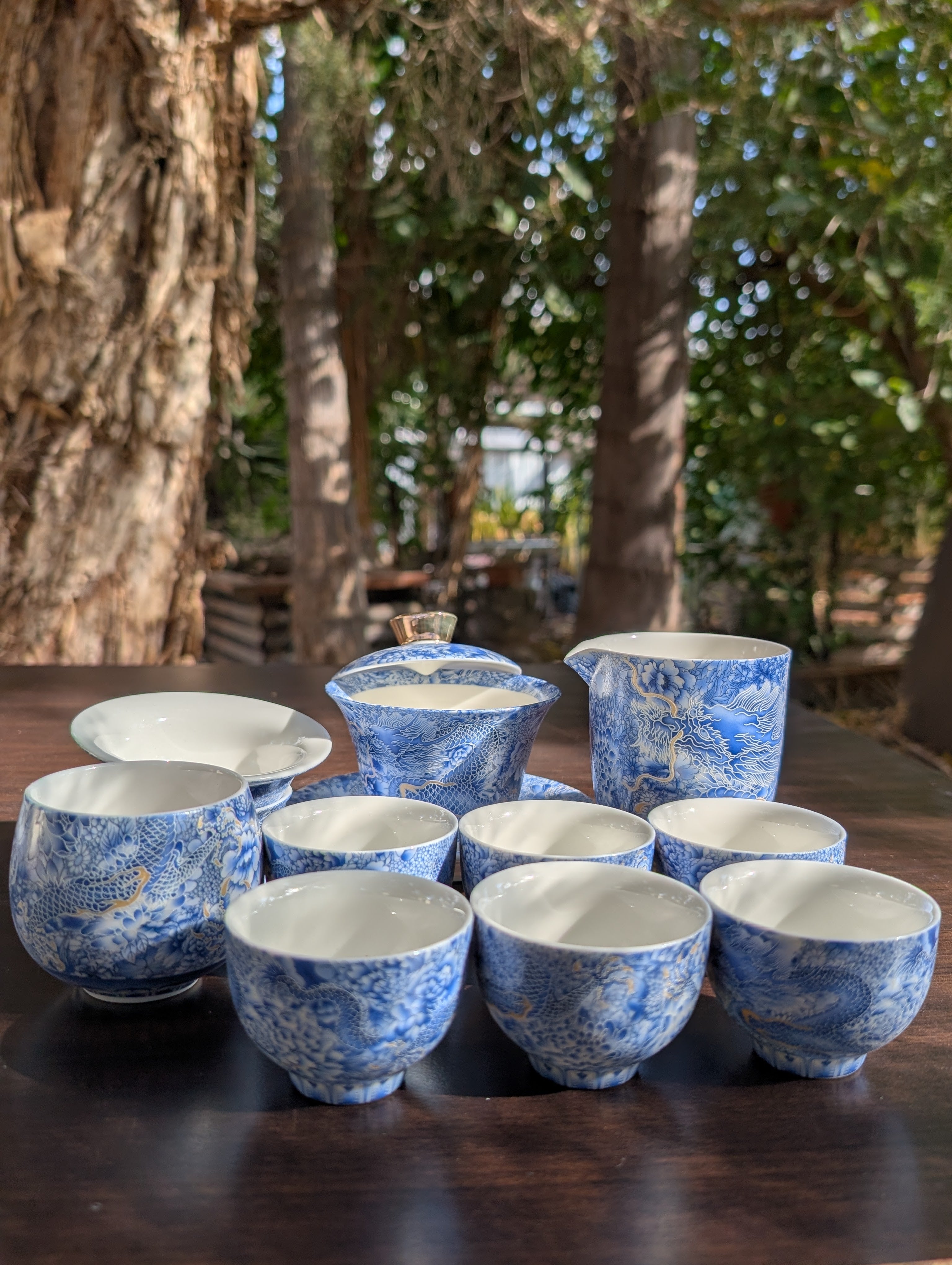 Traditional Jingdezhen Style Blue Dragon Porcelain Tea Ceremony Set