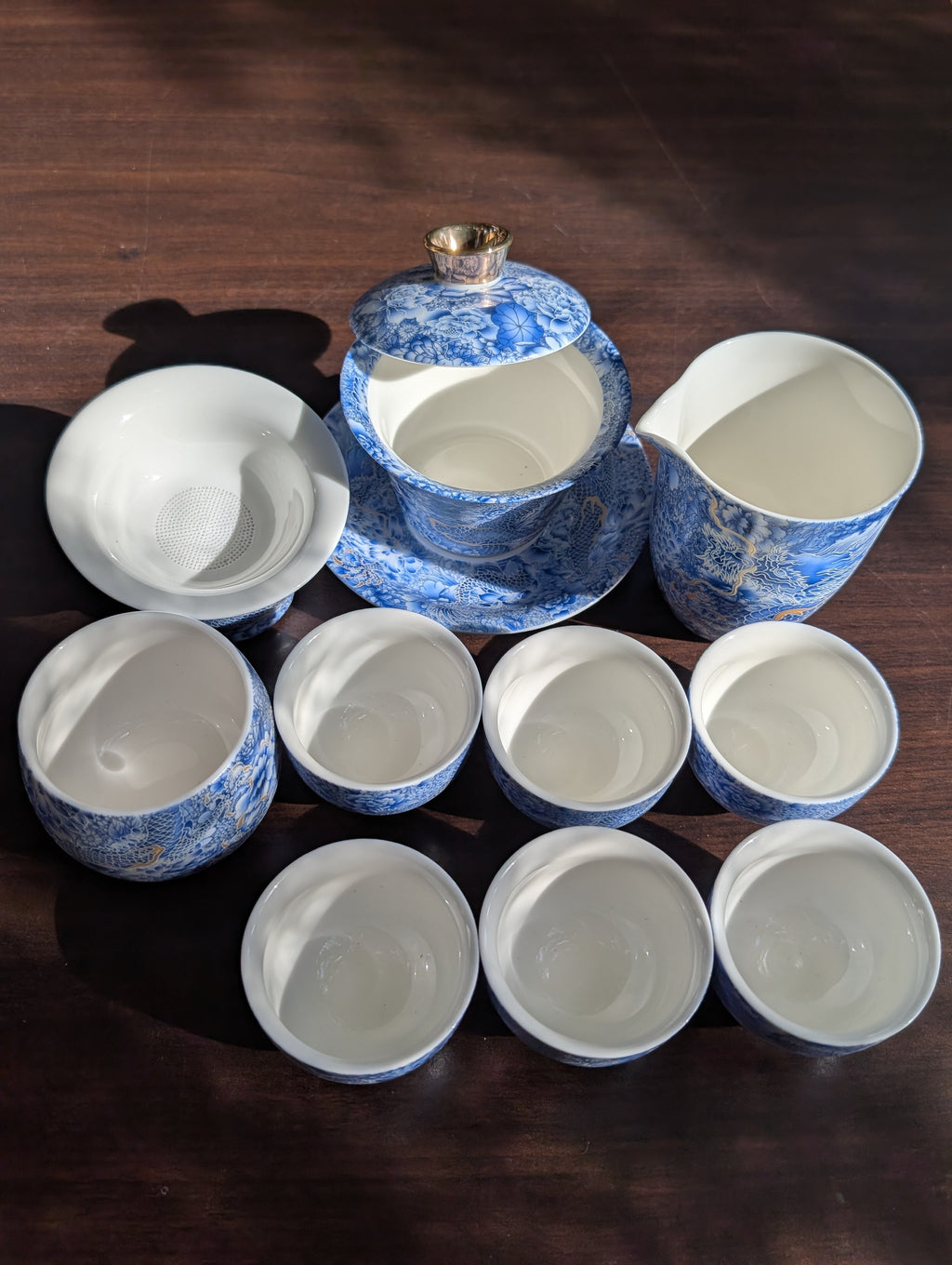 Traditional Jingdezhen Style Blue Dragon Porcelain Tea Ceremony Set